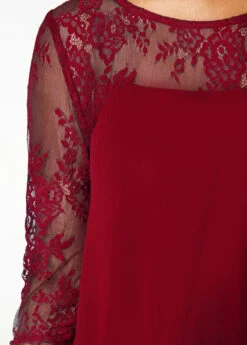 Wine Red Three Quarter Sleeve Chiffon Overlay Lace Dress -OLALA Clothing Shop 211160 P 15755385103934