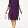 Purple Three Quarter Sleeve Chiffon Overlay Lace Dress -OLALA Clothing Shop 211161 P 16336622488130