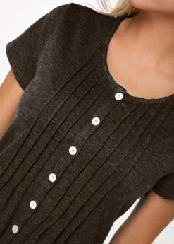 Button Up Pleated Short Sleeve T Shirt -OLALA Clothing Shop 220294 P 15914124839024