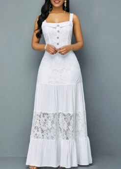 Button Detail Lace Patchwork Ruffle Hem Dress 12 Button Detail Lace Patchwork Ruffle Hem Dress -OLALA Clothing Shop 220821 P 16486039302523