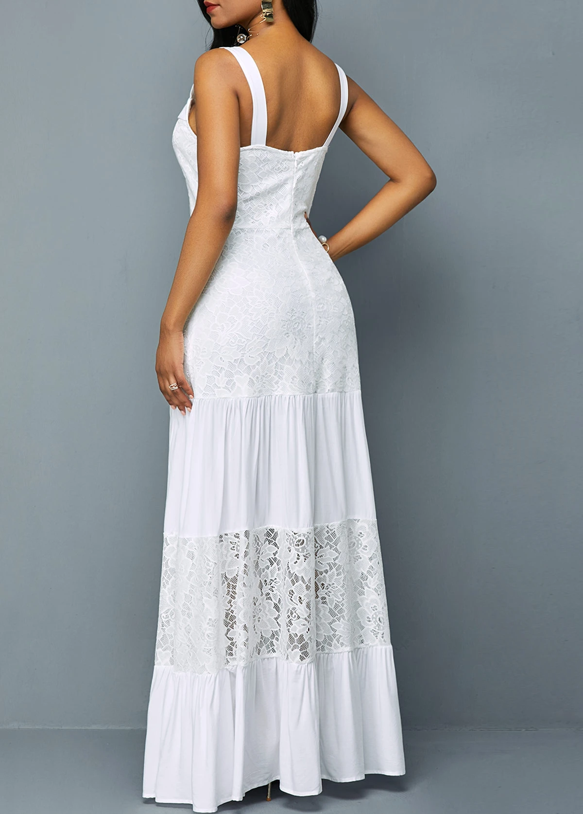 Button Detail Lace Patchwork Ruffle Hem Dress 4 Button Detail Lace Patchwork Ruffle Hem Dress - Image 2