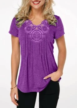 Lavender Crinkle Chest Short Sleeve T Shirt