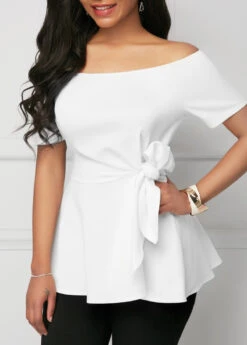 Off The Shoulder Tie Side White Blouse 9 Off The Shoulder Tie Side White Blouse -OLALA Clothing Shop 234926 P 16503479364342
