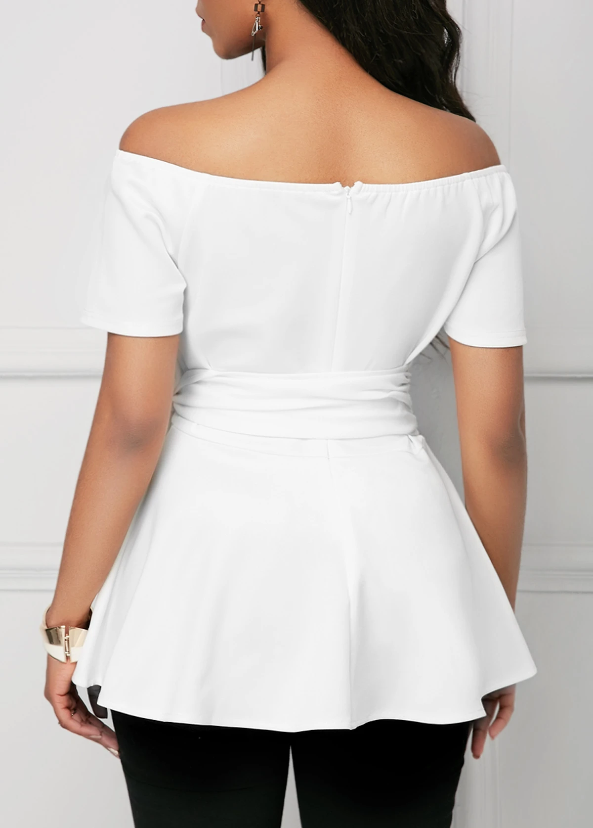 Off The Shoulder Tie Side White Blouse 4 Off The Shoulder Tie Side White Blouse - Image 2