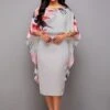 Floral Print 3/4 Sleeve Bodycon Dress