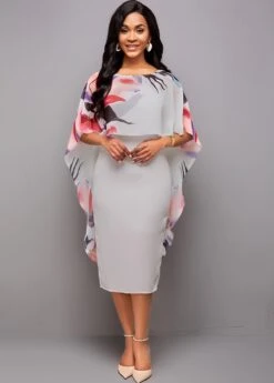 Floral Print 3/4 Sleeve Bodycon Dress