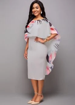 Floral Print 3/4 Sleeve Bodycon Dress -OLALA Clothing Shop 260508 P 16106038447822