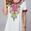 Tribal Print Round Neck Short Sleeve T Shirt 1 Tribal Print Round Neck Short Sleeve T Shirt -OLALA Clothing Shop 265010 P 16193261932060