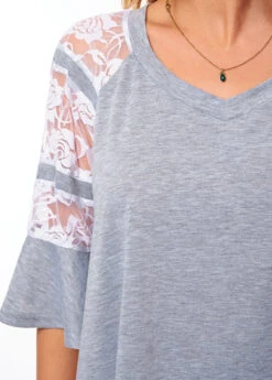 Lace Stitching V Neck Flare Sleeve T Shirt -OLALA Clothing Shop 265483 P 16185623366514