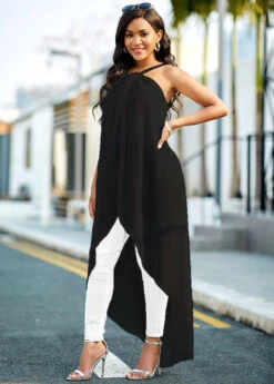 Asymmetric Hem Spaghetti Strap Black Camisole Top -OLALA Clothing Shop 268292 P 16157930075312