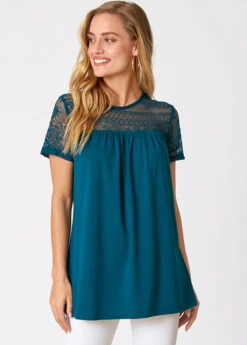 Lace Patchwork Short Sleeve Solid T Shirt