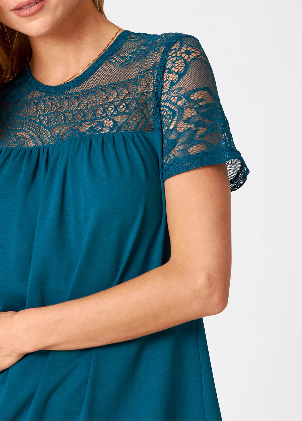 Lace Patchwork Short Sleeve Solid T Shirt 6 Lace Patchwork Short Sleeve Solid T Shirt - Image 4