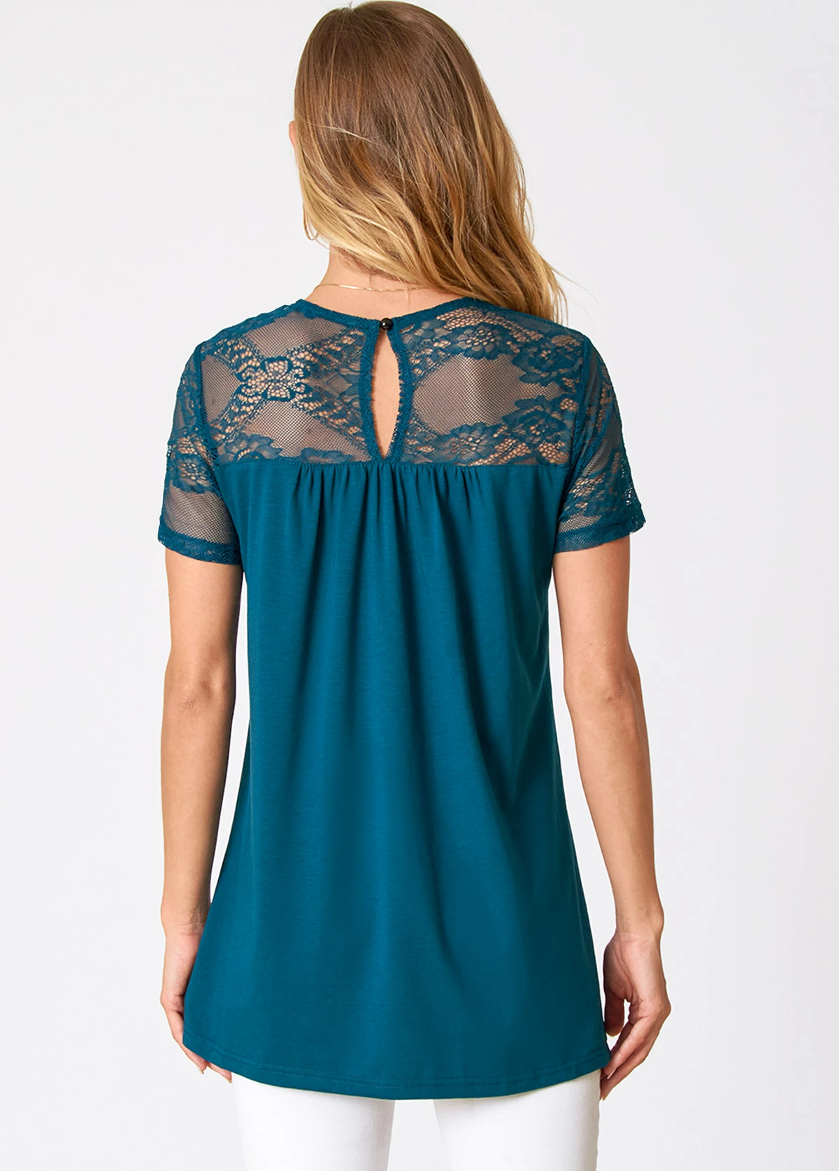 Lace Patchwork Short Sleeve Solid T Shirt 4 Lace Patchwork Short Sleeve Solid T Shirt - Image 2