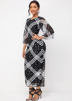 V Neck Striped And Polka Dot Flare Sleeve Dress -OLALA Clothing Shop 274952 P 16242728143322