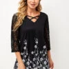Lace Stitching Asymmetric Hem Black T Shirt -OLALA Clothing Shop 277431 P 16277200319570