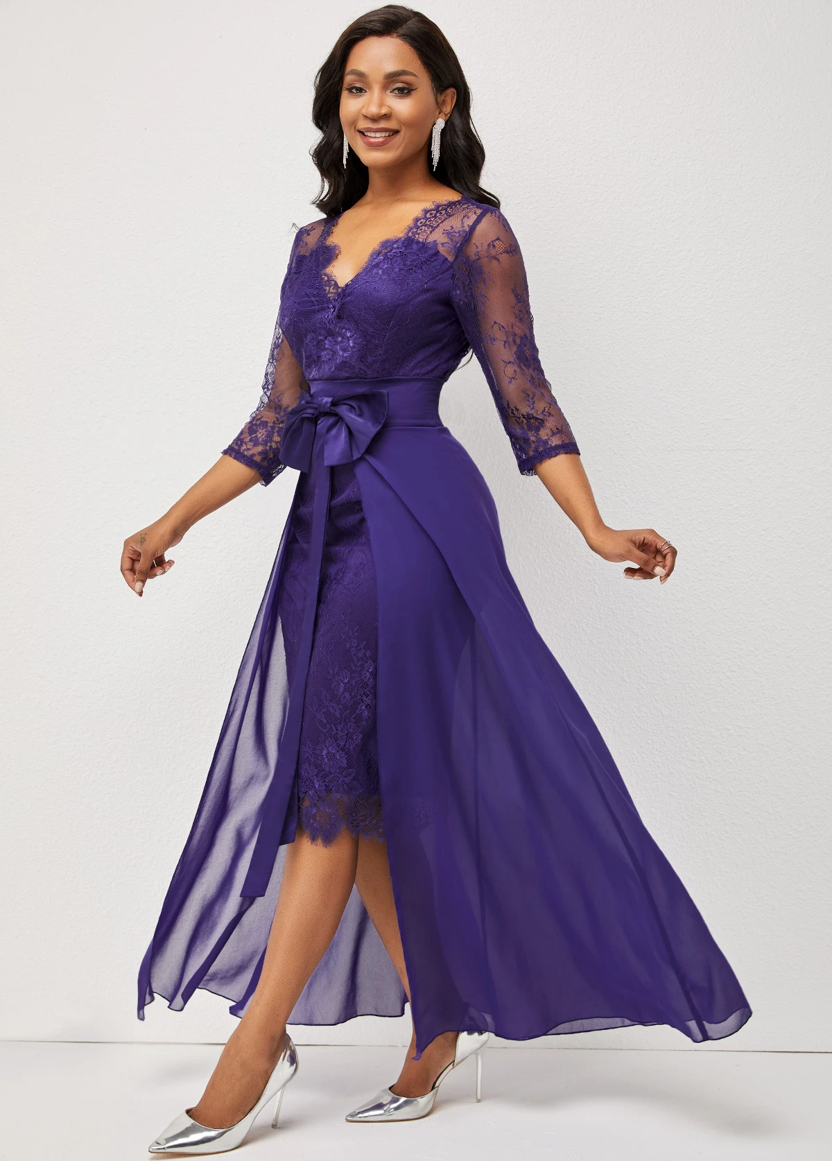 Lace Patchwork Purple 3/4 Sleeve Multiway Dress 4 Lace Patchwork Purple 3/4 Sleeve Multiway Dress - Image 2