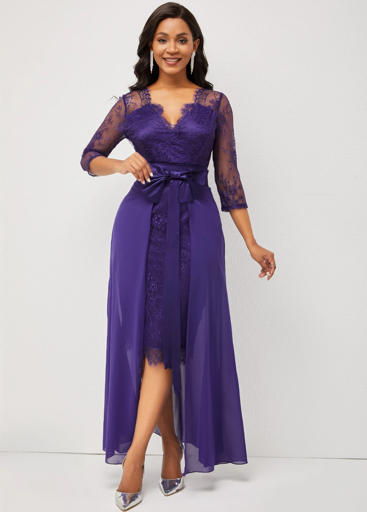 Lace Patchwork Purple 3/4 Sleeve Multiway Dress 6 Lace Patchwork Purple 3/4 Sleeve Multiway Dress - Image 4