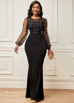 Long Sleeve Round Neck Mesh Stitching Dress 10 Long Sleeve Round Neck Mesh Stitching Dress -OLALA Clothing Shop 282592 P 16339287215063