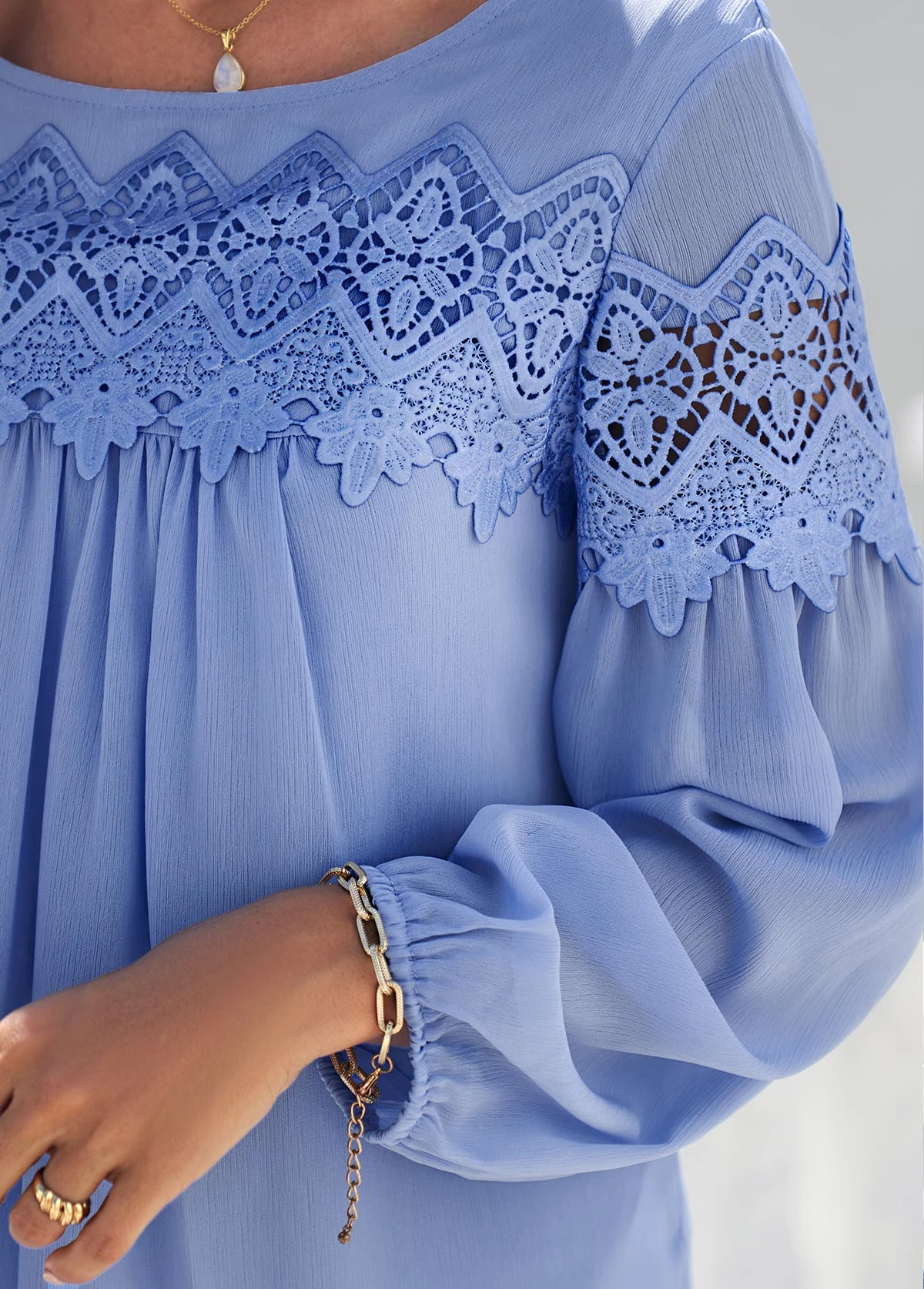 Lace Stitching Long Sleeve Blue Blouse 7 Lace Stitching Long Sleeve Blue Blouse - Image 5