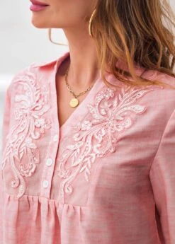 Lace Stitching 3/4 Sleeve Pink Blouse 11 Lace Stitching 3/4 Sleeve Pink Blouse -OLALA Clothing Shop 288380 P 16383291118394