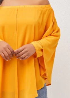 Off Shoulder Layered Asymmetric Hem Ginger Blouse -OLALA Clothing Shop 289909 P 16479432050034
