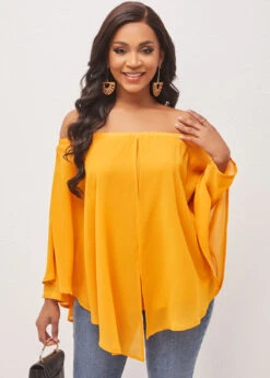 Off Shoulder Layered Asymmetric Hem Ginger Blouse -OLALA Clothing Shop 289909 P 16479432055173