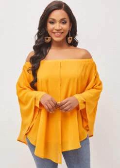 Off Shoulder Layered Asymmetric Hem Ginger Blouse -OLALA Clothing Shop 289909 P 16479432056325
