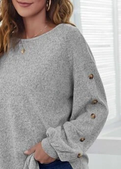 Decorative Button Long Sleeve Light Grey T Shirt 11 Decorative Button Long Sleeve Light Grey T Shirt -OLALA Clothing Shop 290598 P 1636512614588