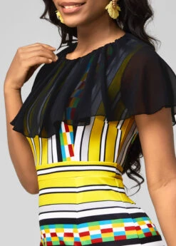 Chiffon Panel Multi Color Striped Bodycon Dress -OLALA Clothing Shop 292857 P 16407726744565