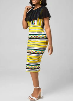 Chiffon Panel Multi Color Striped Bodycon Dress -OLALA Clothing Shop 292857 P 16407726744843