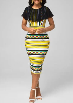 Chiffon Panel Multi Color Striped Bodycon Dress -OLALA Clothing Shop 292857 P 16407726746184