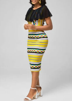 Chiffon Panel Multi Color Striped Bodycon Dress -OLALA Clothing Shop 292857 P 16407726747852