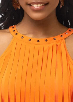 Tassel Sleeveless Orange Bib Neck T Shirt -OLALA Clothing Shop 292928 P 16479435629345