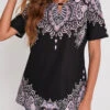 Tribal Print Short Sleeve Black T Shirt