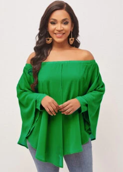 Off Shoulder Layered Asymmetric Hem Green Blouse -OLALA Clothing Shop 297680 P 16449131241483