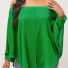 Off Shoulder Layered Asymmetric Hem Green Blouse -OLALA Clothing Shop 297680 P 16449131247000