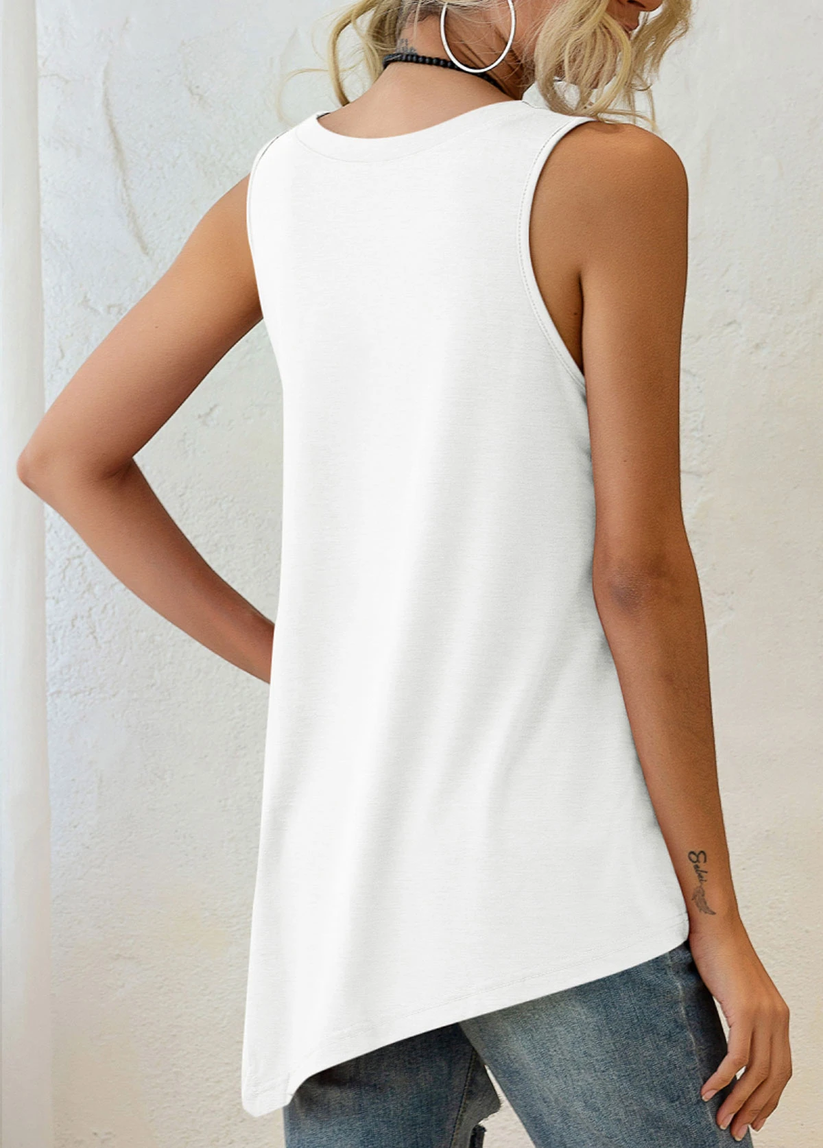 White Asymmetric Hem Decorative Button Tank Top 4 White Asymmetric Hem Decorative Button Tank Top - Image 2