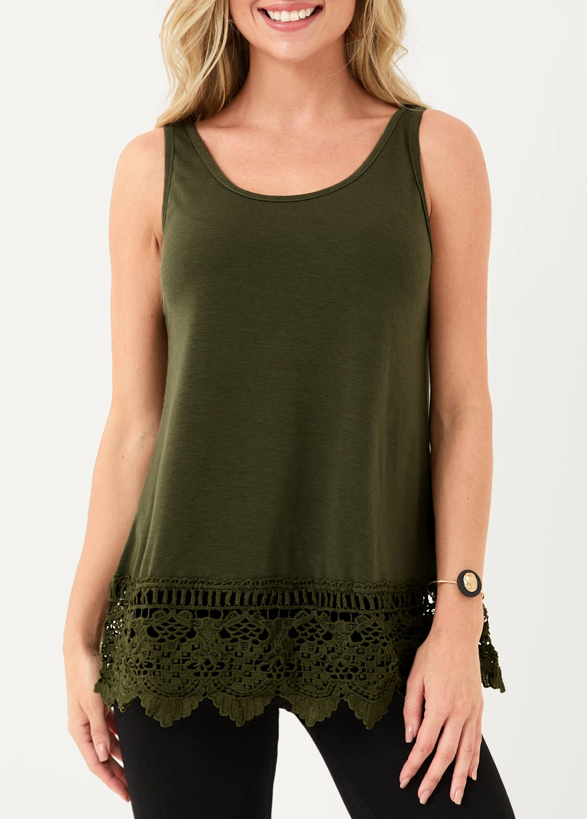 Army Green Lace Stitching Tank Top 3 Army Green Lace Stitching Tank Top