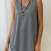Grey Asymmetric Hem Decorative Button Tank Top -OLALA Clothing Shop 299013 P 1646039718036
