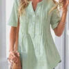 Crinkle Chest Light Green Button Detail Blouse 2 Crinkle Chest Light Green Button Detail Blouse -OLALA Clothing Shop 302133 P 16575270897810