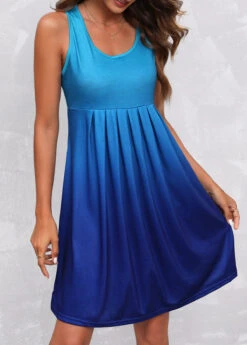 Fold Blue Wide Strap Ombre Dress -OLALA Clothing Shop 303482 P 16527864723622