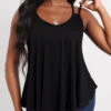 Black Double Straps Curved Hem Camisole Top -OLALA Clothing Shop 303900 P 16524426098500