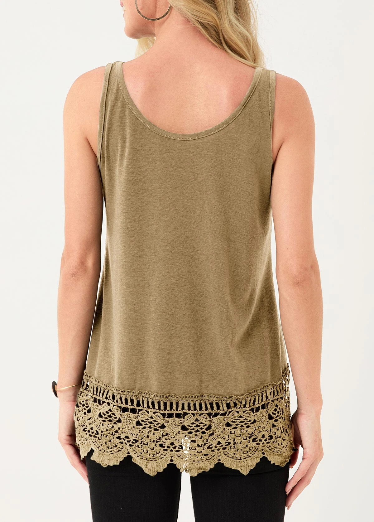 Light Khaki Lace Stitching Tank Top 4 Light Khaki Lace Stitching Tank Top - Image 2