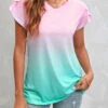 Pink Ombre Short Sleeve V Neck T Shirt -OLALA Clothing Shop 306163 P 16563283459940