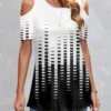 Cold Shoulder Geometric Print White T Shirt 2 Cold Shoulder Geometric Print White T Shirt -OLALA Clothing Shop 307257 P 1655432090379