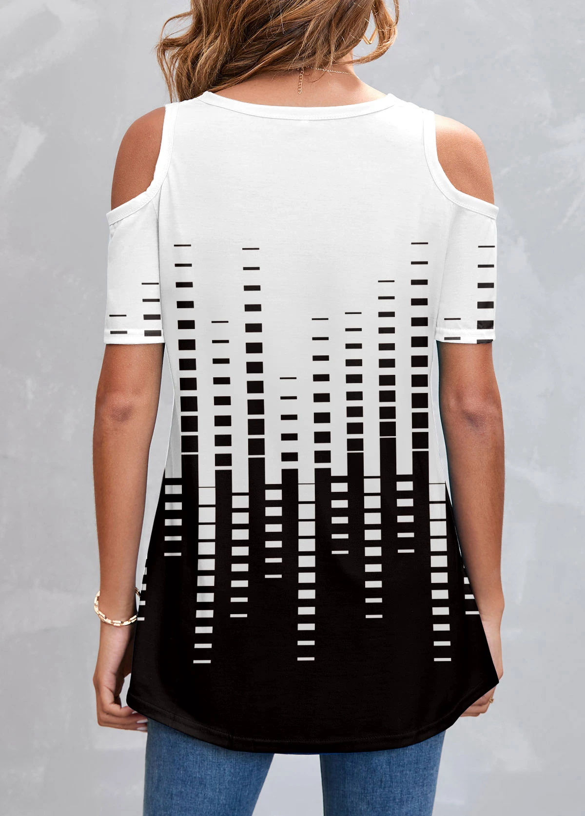 Cold Shoulder Geometric Print White T Shirt 4 Cold Shoulder Geometric Print White T Shirt - Image 2