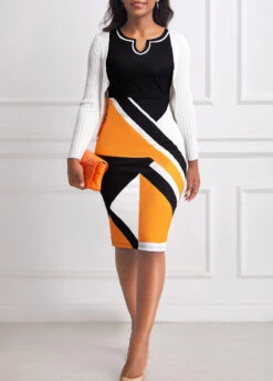 Black Split Neck Geometric Print Dress 11 Black Split Neck Geometric Print Dress -OLALA Clothing Shop 307977 P 16606464994934