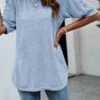 Decorative Button Light Blue Round Neck T Shirt -OLALA Clothing Shop 310785 P 1659604288024