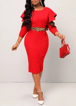 Red Hollow Out Leopard Belted Bodycon Dress 9 Red Hollow Out Leopard Belted Bodycon Dress -OLALA Clothing Shop 312105 P 16624585734633