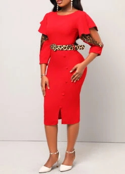 Red Hollow Out Leopard Belted Bodycon Dress 8 Red Hollow Out Leopard Belted Bodycon Dress -OLALA Clothing Shop 312105 P 16624585735552